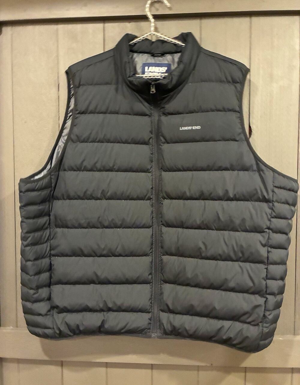 Lands' End Men's Black Down Puffer Vest Full Zip Stand-Up Collar 4XL 58-60